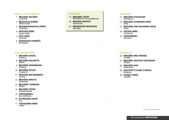 Gaumenfreuden GENIESSEN - Brauereien der Region - Tabelle